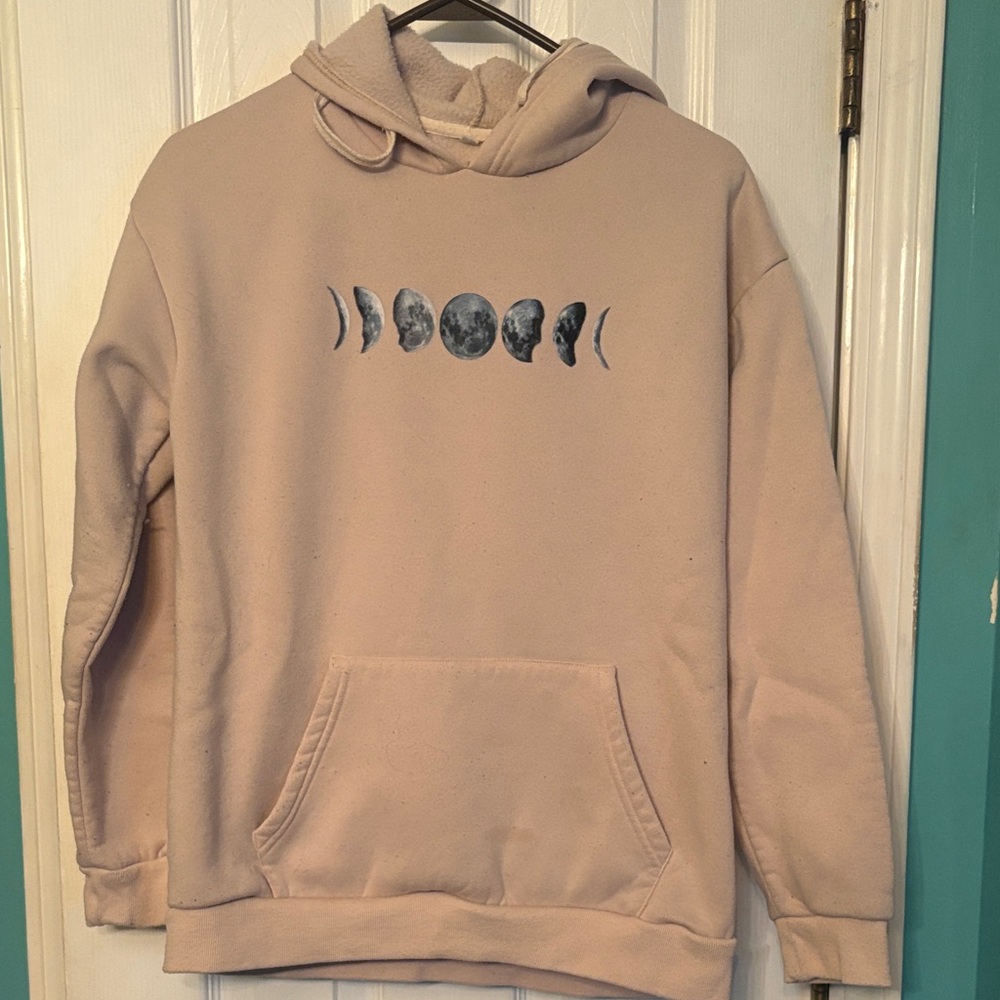Women’s Beige Hoodie with Moon Phases Design